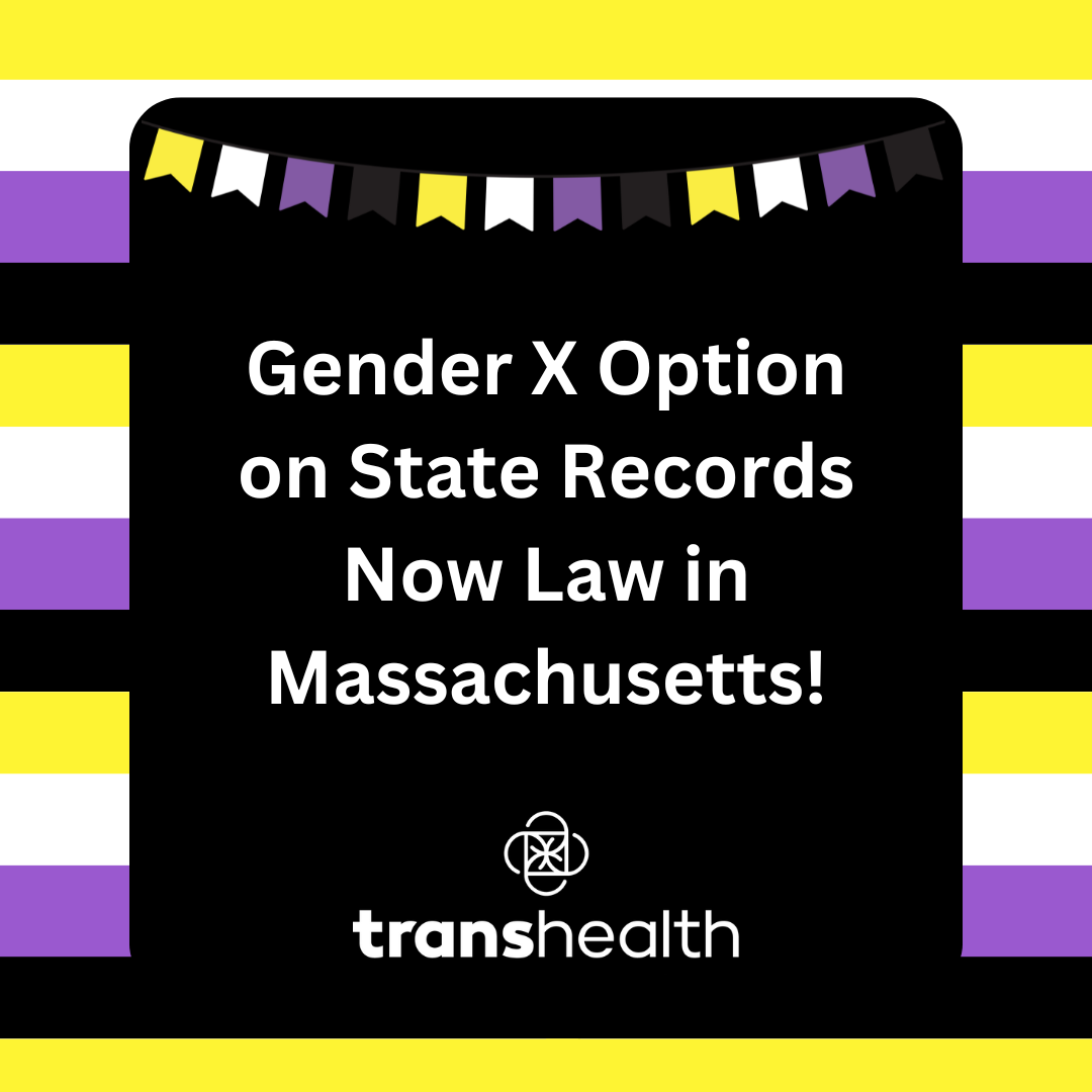 Non-binary flag. Gender X Option on State Records Now Law in Massachusetts! Transhealth