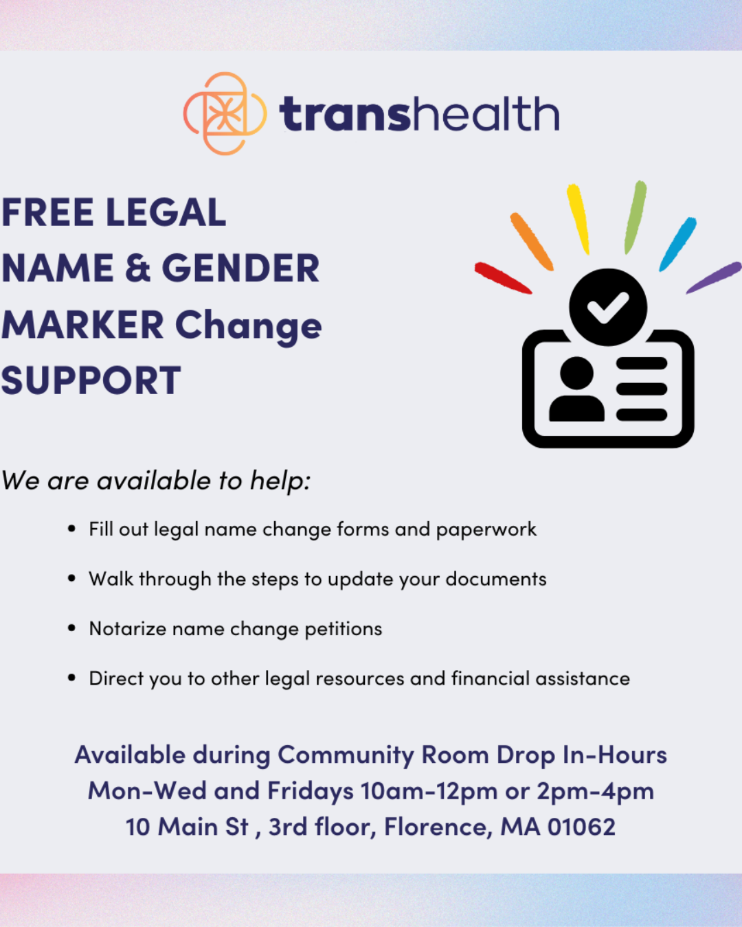 White background with muted rainbow stripes on top and bottom and ID icon with rainbow above it.