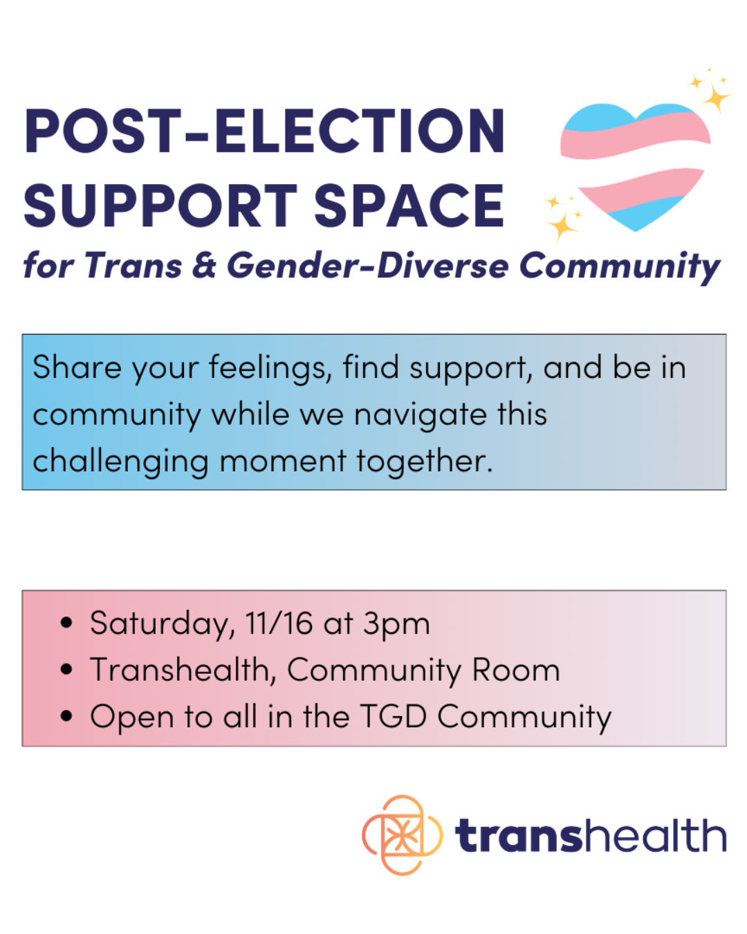 Trans flag colors and heart with trans flag colors. Transhealth logo