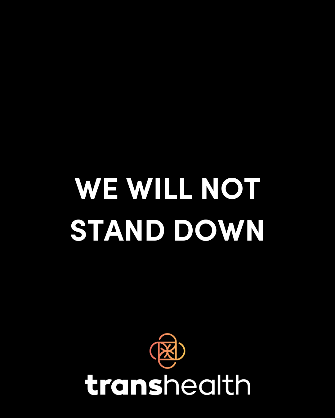 Black background with white letters and transhealth logo