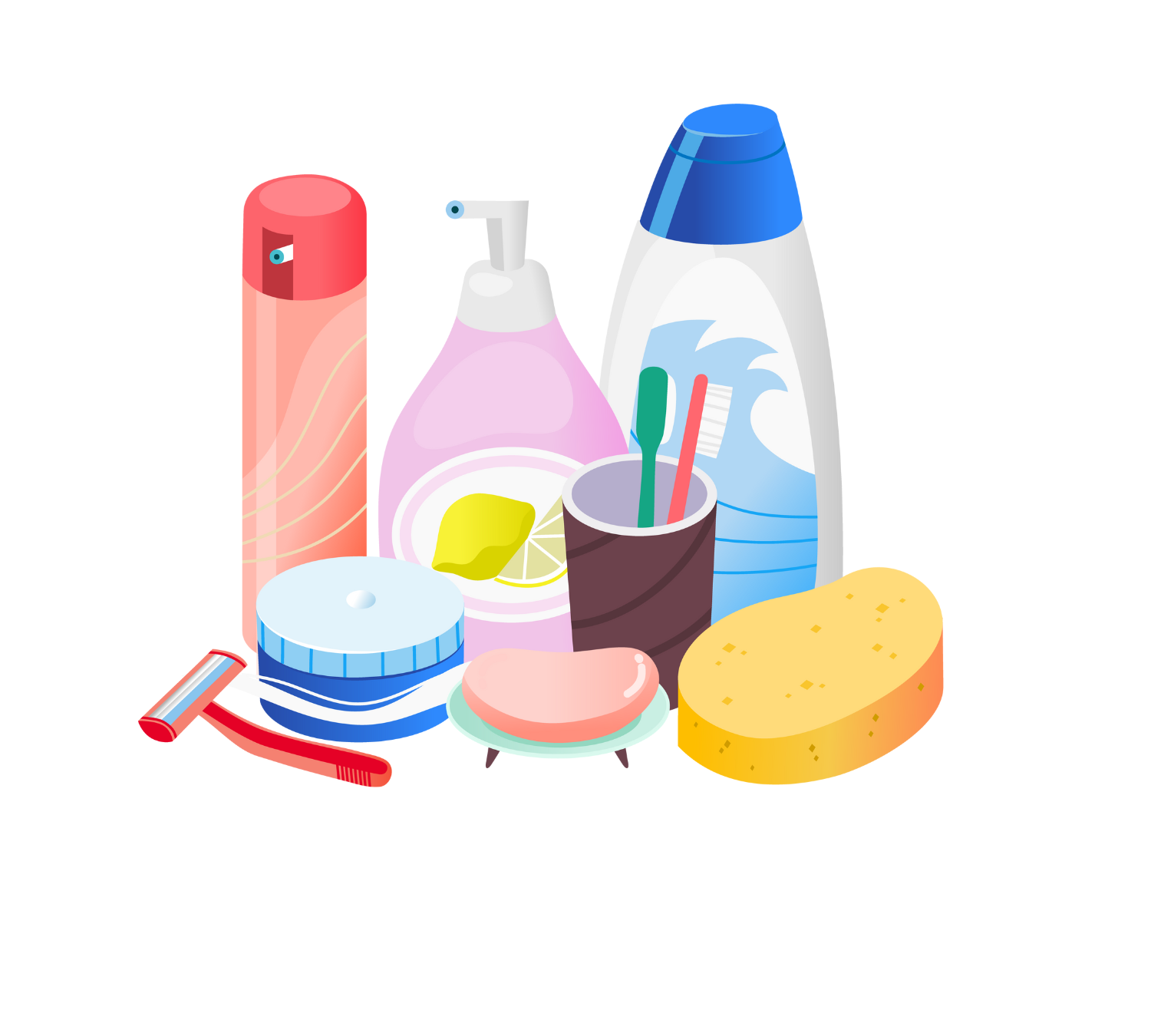 Colorful hygiene supplies